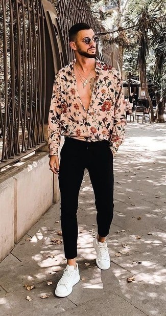 Camicia a maniche lunghe a fiori beige di Tom Ford