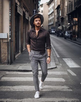 Camicia a maniche lunghe stampata marrone scuro di Dolce & Gabbana