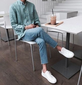 Camicia a maniche lunghe in chambray azzurra di Taiga Takahashi