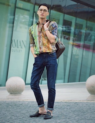 Camicia a maniche lunghe con stampa cachemire multicolore di Etro