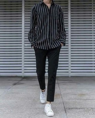 Camicia a maniche lunghe a righe verticali nera e bianca di Christian Pellizzari