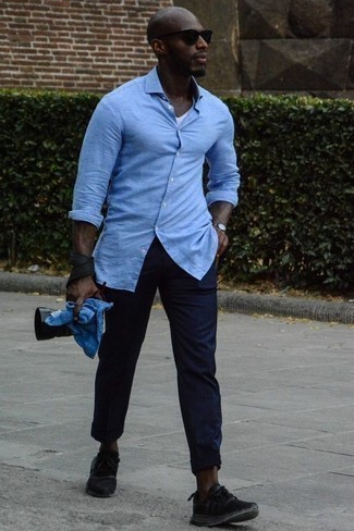 Camicia a maniche lunghe di lino azzurra di PS Paul Smith