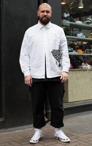 Camicia a maniche lunghe stampata bianca e nera di DSQUARED2