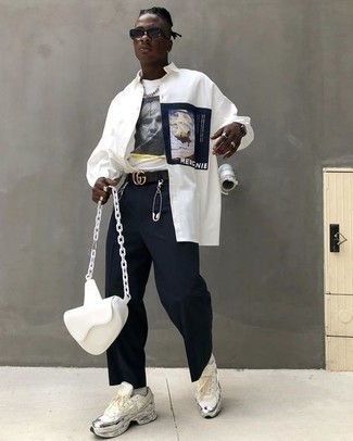 Camicia a maniche lunghe stampata bianca di Dolce & Gabbana