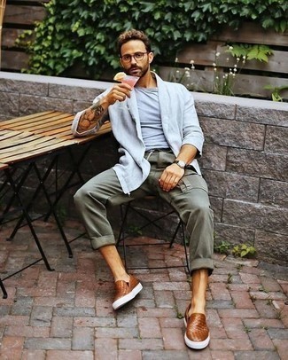 Camicia a maniche lunghe di lino grigia di Giorgio Armani
