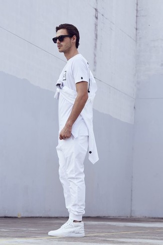 T-shirt girocollo stampata bianca e nera di Lanvin