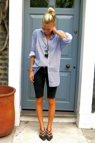 Camicia elegante a righe verticali blu di Rossella Jardini