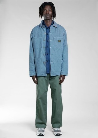 Camicia giacca a righe verticali azzurra di Junya Watanabe MAN