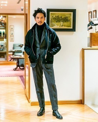 Abito di lana a righe verticali grigio scuro di Dolce & Gabbana