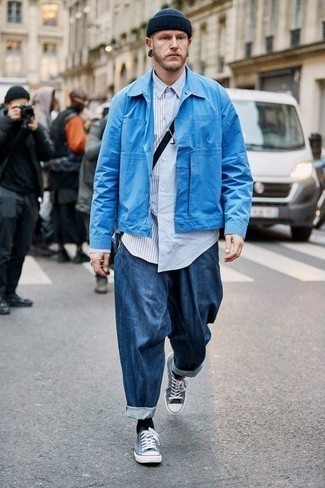 Camicia a maniche lunghe a righe verticali azzurra di Comme des Garcons Homme