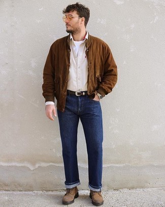 Camicia giacca in pelle scamosciata marrone di Polo Ralph Lauren