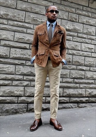 Camicia giacca in pelle scamosciata marrone di Selected Homme