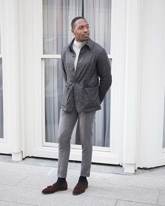 Camicia giacca a quadri grigio scuro di AMI Alexandre Mattiussi