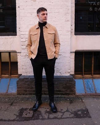 Camicia giacca in pelle scamosciata marrone chiaro di Saint Laurent