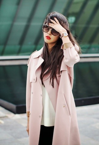 Quale leggings indossare con un cappotto rosa quando fa freddo: Per un outfit quotidiano pieno di carattere e personalità, mostra il tuo stile in un cappotto rosa con leggings.