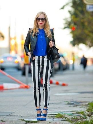 Jeans aderenti a righe verticali neri e bianchi di Saint Laurent