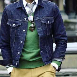 Maglione con scollo a v verde di Armani Jeans