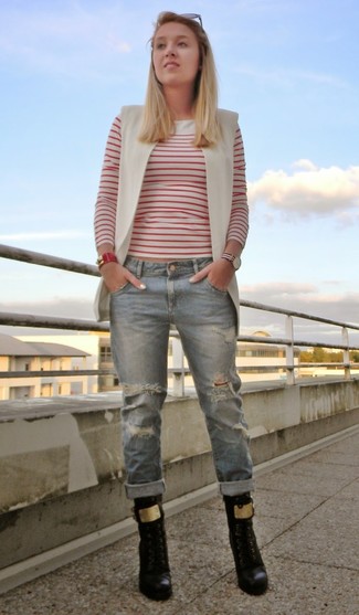 Jeans boyfriend strappati grigi di Philipp Plein