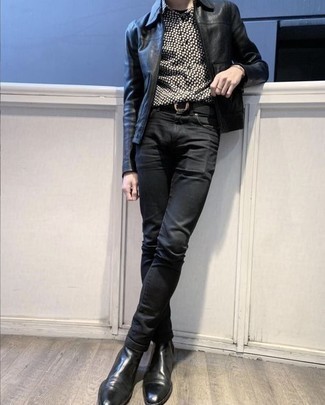 Camicia a maniche lunghe stampata nera e bianca di Karl Lagerfeld