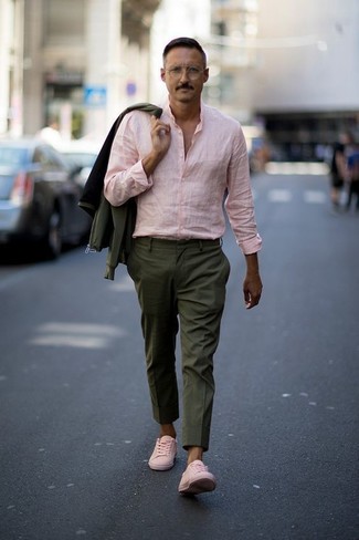 Camicia a maniche lunghe di lino rosa di Kiton