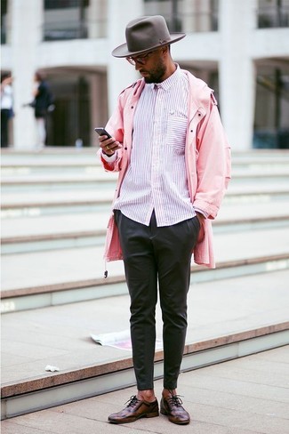 Camicia a maniche lunghe a righe verticali rosa di Sun 68