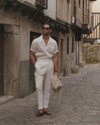 Camicia a maniche corte di lino bianca di Dolce & Gabbana