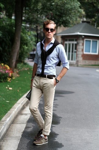 Camicia a maniche lunghe a righe verticali azzurra di Karl Lagerfeld