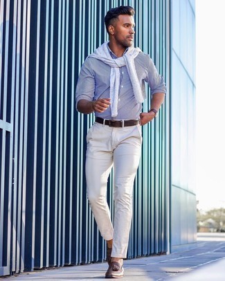Camicia a maniche lunghe a righe verticali bianca e blu scuro di rag & bone
