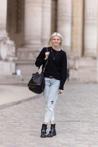 Stivali piatti stringati in pelle neri di Adieu Paris