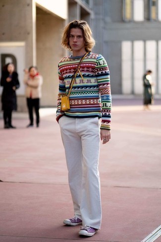 Maglione girocollo stampato multicolore di Thom Browne