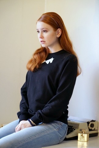 Maglione girocollo stampato nero e bianco di Alexander McQueen