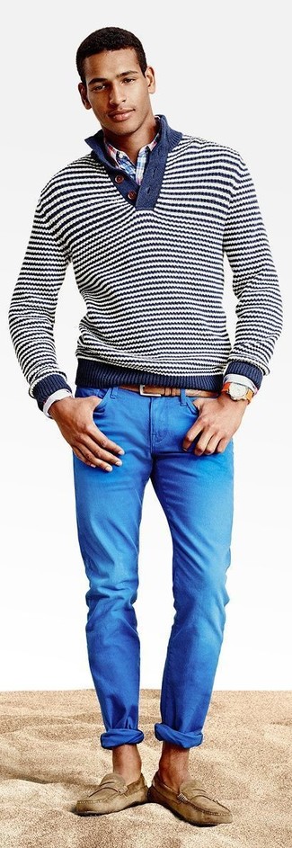 Camicia a maniche lunghe scozzese bianca e rossa e blu scuro di Thom Browne