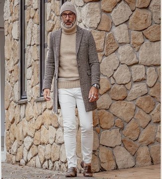 Dolcevita di lana lavorato a maglia beige di AMI Alexandre Mattiussi