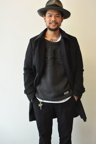 Maglione girocollo stampato grigio scuro di Dolce & Gabbana