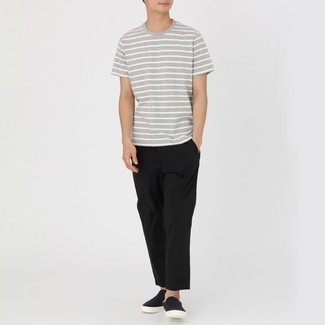 T-shirt girocollo a righe orizzontali grigia di Polo Ralph Lauren