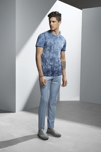 T-shirt girocollo effetto tie-dye azzurra di DSQUARED2