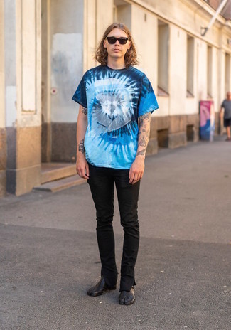 T-shirt girocollo effetto tie-dye blu scuro di Versace