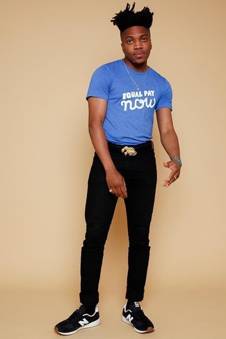 T-shirt girocollo stampata blu di Gucci