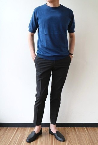 T-shirt girocollo blu scuro di Lardini