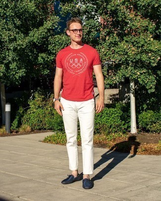 T-shirt girocollo stampata rossa e bianca di MSGM
