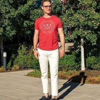 T-shirt girocollo stampata rossa e bianca di Aimé Leon Dore