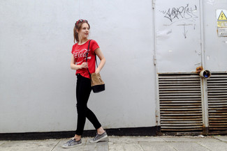 T-shirt girocollo stampata rossa di Comme Des Garçons Girl