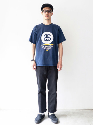 T-shirt girocollo stampata blu scuro di Ps By Paul Smith