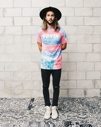 T-shirt girocollo effetto tie-dye multicolore di DSQUARED2