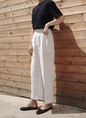 Pantaloni larghi di lino bianchi di Saint Laurent