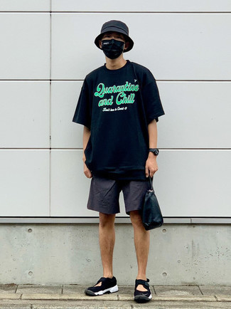 T-shirt girocollo stampata blu scuro di Junya Watanabe MAN