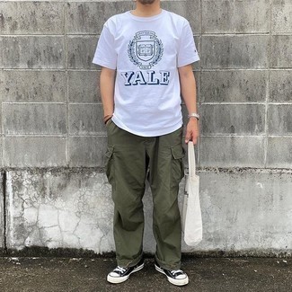 T-shirt girocollo stampata bianca e blu scuro di Junya Watanabe MAN