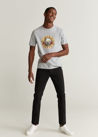 T-shirt girocollo stampata grigia di BOSS HUGO BOSS