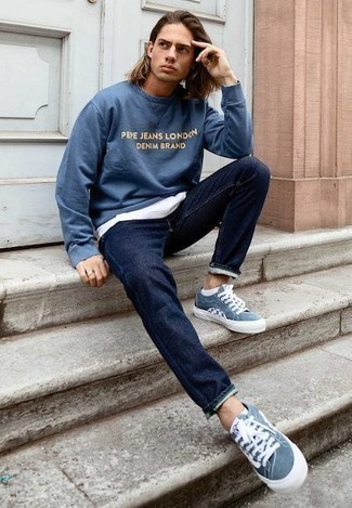 T-shirt manica lunga stampata blu di Bianca Saunders