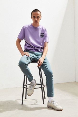 T-shirt girocollo stampata viola chiaro di Helmut Lang